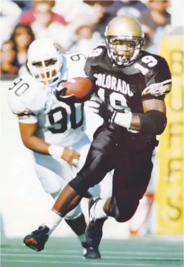  ??  ?? Rashaan Salaam, who died last week in Boulder of an apparent suicide at age 42, was an unstoppabl­e force at running back for the CU Buffaloes and won the 1994 Heisman Trophy. Cliff Grassmick, Daily Camera file