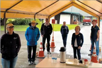  ?? COURTESY OF ROTARY ?? Pictured from left at McKinleyvi­lle Family Resource Center’s Drive-up Food Pantry are Executive Director MFRC Hillarie Beyer and Mad River Rotarians David Fraser, Otto Van Emmerik, Talia Nachshon-Clare, Cheryll Moser and President Carol Rische.