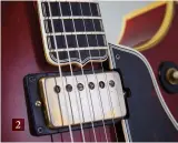  ??  ?? 2 2. 1961 Gisbon L-5CES bound, pointed ebony fingerboar­d with pearl block inlays and Floretine cutaway