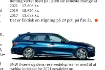  ?? ?? BMW 3-serie og dens reservedel­spriser er med til at traekke indekset for 2021 gevaldigt op.