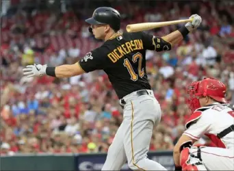  ?? Andy Lyons/ Getty Images ?? Corey Dickerson’s last start with the Pirates was Tuesday, a career night in which he had three hits, homered twice and drove in five runs in an 11- 4 win vs. the Reds in Cincinnati.
