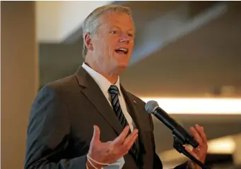  ?? STuART CAHILL / HeRALd sTAFF FILe ?? PATCHWORK MANDATES: Gov. Charlie Baker, above, is under fire from the state’s teachers unions as he has refused to implement a statewide vaccine mandate for schools, despite President Joe Biden encouragin­g governors to do so last week.