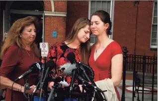  ?? Kim Hairston / TNS ?? From left, Dana Winters Rengers, sister of community reporter Wendi Winters, and Summerleig­h Geimer and her sister Montana Geimer, daughters of Wendi Winters, after the sentencing of the Capital Gazette shooter. Wendi Winters was one of those killed in the shooting.