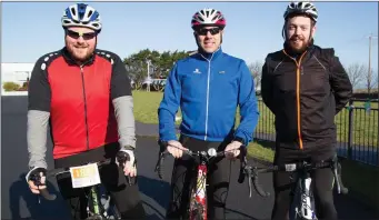  ??  ?? Ready to take the Fenit Costal Cycle to raise funds for St Brendan’s N.S Fenit on Saturday were Nick Corkery, Simon O’Carroll and Christophe­r Leahy.