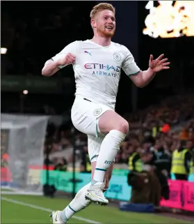  ?? ?? Kevin De Bruyne scored four goal as City edged closer to title