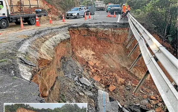  ?? ?? The northern end of SH25 between Hikuai and Opoutere on the Coromandel. Left: The slip at the summit of SH25A.