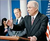  ?? WIN MCNAMEE/GETTY ?? Attorney General Jeff Sessions criticized sanctuary cities and repeated his warning about denying federal grants.