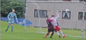  ??  ?? Fraser MacFarlane turns home Craig MacEwan’s cross to make the score 7 - 1.