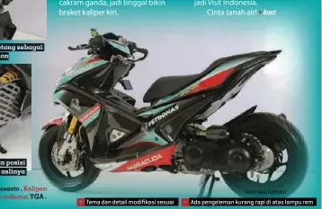  ??  ?? Ada monitor di bawah setang sebagai pengganti spion
Kaki belakang jadi monosok, dengan posisi tersembuny­i. Knalpot Akrapovic ini aslinya buat R6