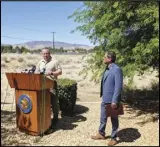  ?? JULIE DRAKE VALLEY PRESS ?? LA County Sheriff Alex Villanueva adds his comments Tuesday at a press conference about illegal marijuana grows as Congressma­n Mike Garcia (right) looks on.