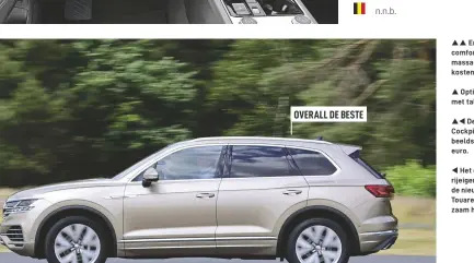  ??  ?? OVERALL DE BESTE Het comfort en de rijeigensc­happen van de nieuwe Volkswagen Touareg staan op eenzaam hoog niveau.