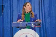  ?? AP PHOTO/MICHAEL WYKE ?? Ronna McDaniel, the outgoing Republican National Committee chair, speaks March 8 at the general session of the RNC Spring Meeting in Houston.