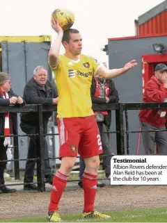  ??  ?? Testimonia­l Albion Rovers defender Alan Reid has been at the club for 10 years