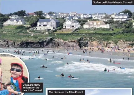  ??  ?? Surfers on Polzeath beach, Cornwall