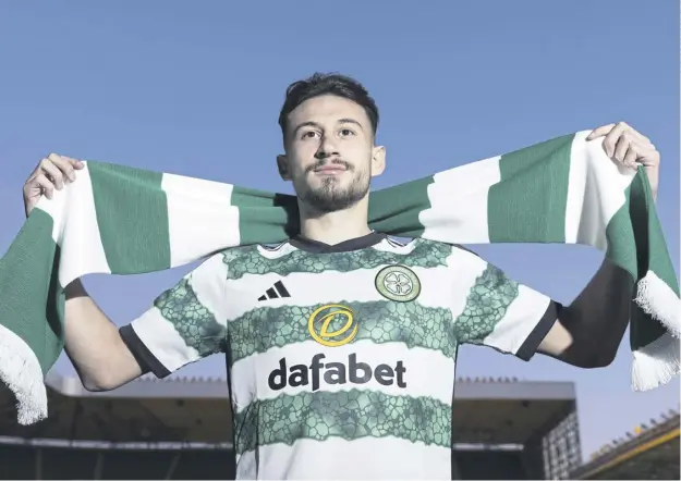  ?? ?? Nicolas Kuhn was paraded at Parkhead yesterday after joining Celtic earlier this week