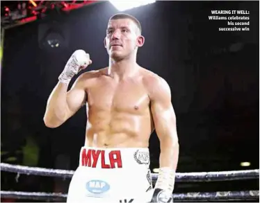  ?? Photo: MTK GLOBAL ?? WEARING IT WELL: Williams celebrates his second successive win