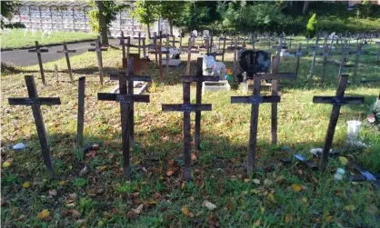  ??  ?? Crosses marking foetus burials at at Prima Porta cemetery in Rome Photograph: Angela Giuffrida/The Guardian