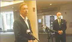  ??  ?? Gov. Ned Lamont discusses a new mandatory 14-day quarantine for travelers from certain states where COVID-19 infection rates have risen.