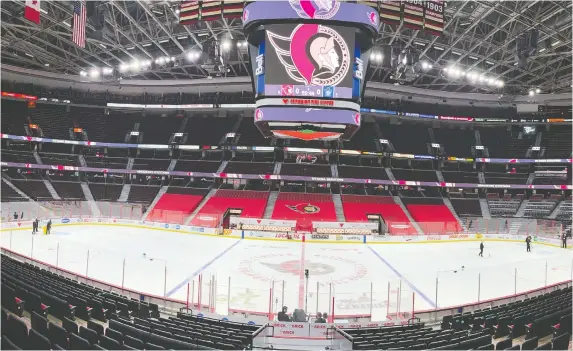  ?? ERROL MCGIHON ?? This is how the Canadian Tire Centre looked just before a January 2021 game, with no fans in attendance. Now, the empty arenas in Ontario are back again.