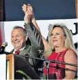  ??  ?? Roy Moore and his wife Kayla at Tuesday’s election-night rally in Alabama