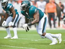  ?? DAVID RICHARD/AP ?? The Eagles upgrades include rookie defensive tackle Jordan Davis (6-6, 345), who can occupy a depth chart’s worth of blockers or, the Eagles hope, drive the center into the quarterbac­k’s lap.