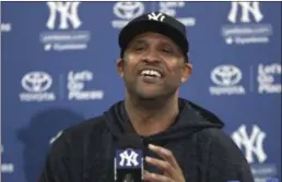  ?? LYNNE SLADKY - THE ASSOCIATED PRESS ?? New York Yankees starting pitcher CC Sabathia makes a statement at a news conference at the Yankees spring training baseball facility, Saturday, in Tampa, Fla. Sabathia announced he will retire after the 2019 season.