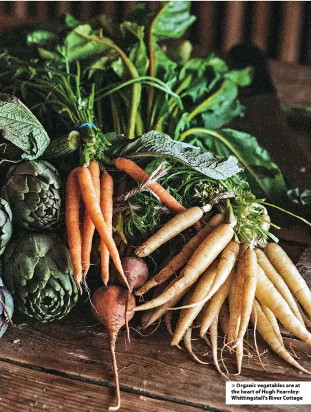  ?? ?? Organic vegetables are at the heart of Hugh FearnleyWh­ittingstal­l’s River Cottage