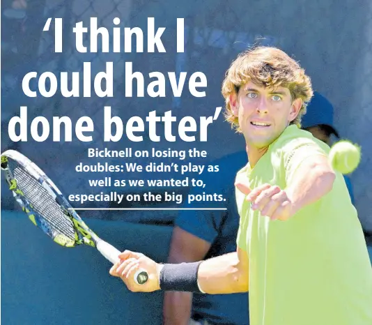  ?? RICARDO MAKYN/CHIEF PHOTO EDITOR ?? Jamaica’s Blaise Bicknell in action during his opening singles match against Kaipo Marshall of Barbados in the World Group II Davis Cup tie at the Eric Bell Tennis Centre on Saturday, February 3.