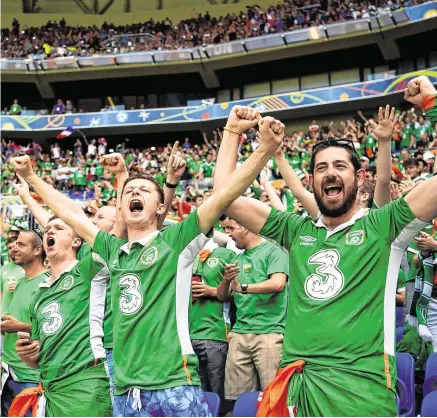  ?? PHOTO: GETTY ?? Friendly: Irish fans during Euro 2016. Our supporters have garnered plenty of goodwill over the past four decades.