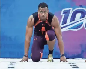  ?? BRIAN SPURLOCK/USA TODAY SPORTS ?? Tight end Noah Fant had the most well-rounded performanc­e in the combine and should be in the discussion to be a top-20 pick.