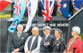  ??  ?? Whanga¯rei RSA’s Kevin Peachey, Rev George Nathan-Patuawa, Whanga¯rei RSA’s D’Arcy Bailey and Chris Harold and Whanga¯rei mayor Sheryl Mai.