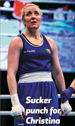  ?? Photo: Harry Murphy/Sportsfile ?? Muscraí Gaeltacht boxer Christina Desmond - world No.8 in her weight - had her hopes of making it to the Tokyo Olympics dashed this week when it emerged that all the remaining qualifiers have been cancelled