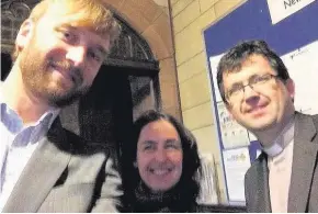  ??  ?? Visitor Rev Alistair May welcomed Stuart Weir from Christian Action Research and Education Scotland to a recent service at Stonelaw Parish Church