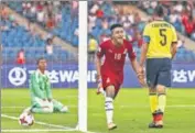  ?? FIFA VIA GETTY IMAGES ?? Sadiq Ibrahim of Ghana celebrates after scoring against Colombia in their U17 World Cup match in New Delhi.