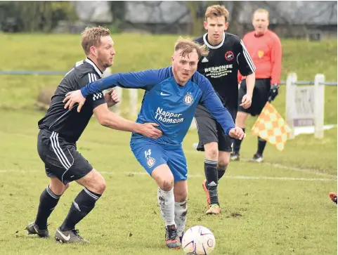  ??  ?? Lochee United’s Connor Birse in action against Broxburn last week. The Bluebells won 3-1.