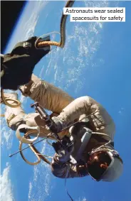  ?? ?? Astronauts wear sealed spacesuits for safety