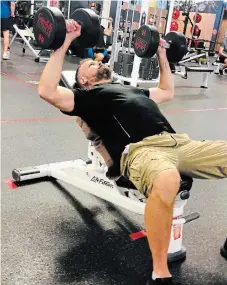  ?? COURTESY OF ERNIE SCHRAMAYR ?? Denis Hamelin demonstrat­es a dumbbell chest press exercise that provides a great alternativ­e to machine based training as a way to keep the body from hitting a training plateau.