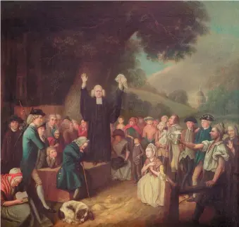  ??  ?? George Whitefield delivering a sermon in England; painting by John Collet, 1700s