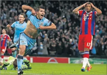  ??  ?? REMONTADA. Agüero celebra en gol al Bayern en la 2014-15.