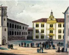  ?? Foto: Sammlung Häußler ?? Diese Umrissradi­erung von 1820 zeigt Schüler des Gymnasiums bei St. Anna im Pau senhof, in dem auch Donat Müller zur Schule ging.