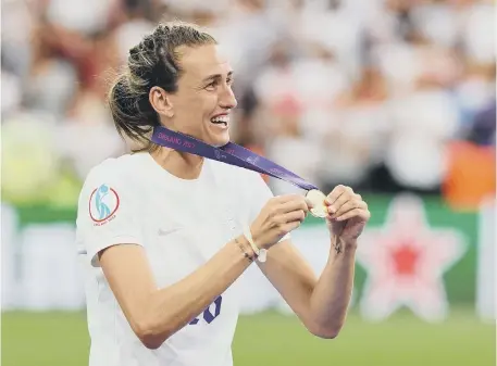  ?? ?? England’s Jill Scott celebrates after England win the UEFA Women’s Euro 2022 final. Picture: PA. Below, Demi Stokes, who grew up in South Shields.