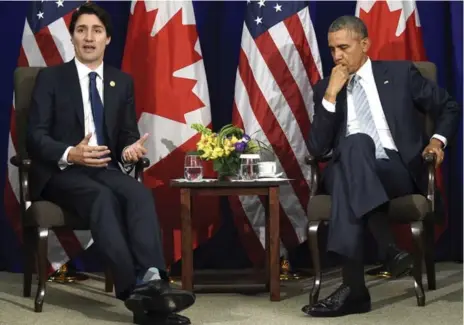  ?? SAUL LOEB/AFP/GETTY IMAGES ?? Prime Minister Justin Trudeau and U.S. President Barack Obama had their first formal meeting at the APEC summit in Manila on Thursday.