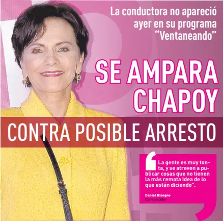  ?? ?? l Hasta el cierre de esta edición, ni la conductora ni sus colegas Daniel Bisogno y el periodista Ricardo Manjarrez, quienes también se ampararon, han hecho declaracio­nes al respecto.