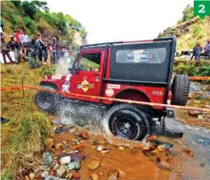  ??  ?? 2
1: The numerous rocks posed difficulti­es to all the
drivers. 2: Revving it out clearly didn’t help any one. 3: Even with the impressive
wheel articulati­on that some of these Thars had, it wasn’t unusual to find a wheel or two in the air. 4:...