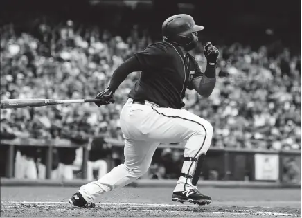  ?? JASON O. WATSON — GETTY IMAGES ?? Pablo Sandoval, called up when Brandon Belt went on the seven-day concussion DL, delivered a double and scored the team’s first run Saturday.