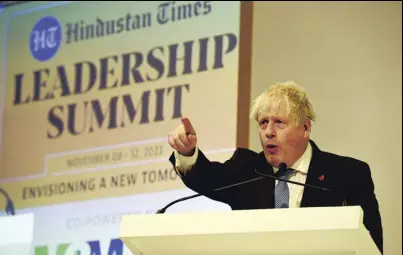  ?? HT PHOTO ?? Former UK prime minister Boris Johnson at the HT Leadership Summit on Saturday.