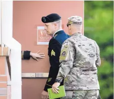  ?? ANDREW CRAFT/THE FAYETTEVIL­LE OBSERVER ?? Army Sgt. Bowe Bergdahl arrives at the Fort Bragg courthouse for a sentencing hearing on Thursday.