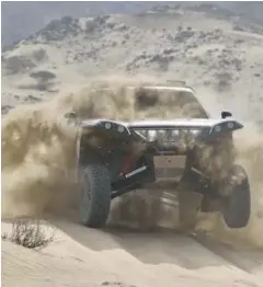  ??  ?? Dust up: Kris Meeke gets to grips with desert conditions during shakedown ahead of the start to the Dakar Rally