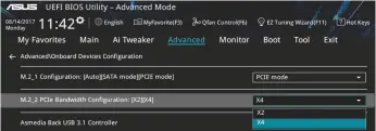  ??  ?? Pas als je in de BIOS-instelling­en alle vier de PCIe-lijnen toewijst, biedt het tweede M.2-slot bij dit Z270-moederbord de maximale doorvoersn­elheid.