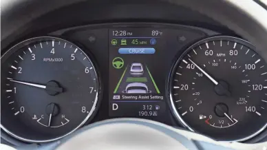  ?? NISSAN ?? The instrument cluster on this 2021 Chevrolet Rogue with Nissan ProPilot Assist shows informatio­n related to the vehicle’s driver aids.